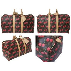 Louis Vuitton Boston Cherry Bag leather Takashi Keepall Monogram Murakami